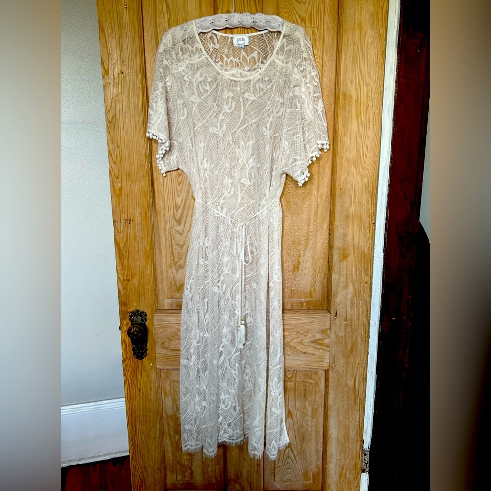 JADE Johnny Was Sawyer Lace Midi Dress in Antique Ivory, size XL — no lining